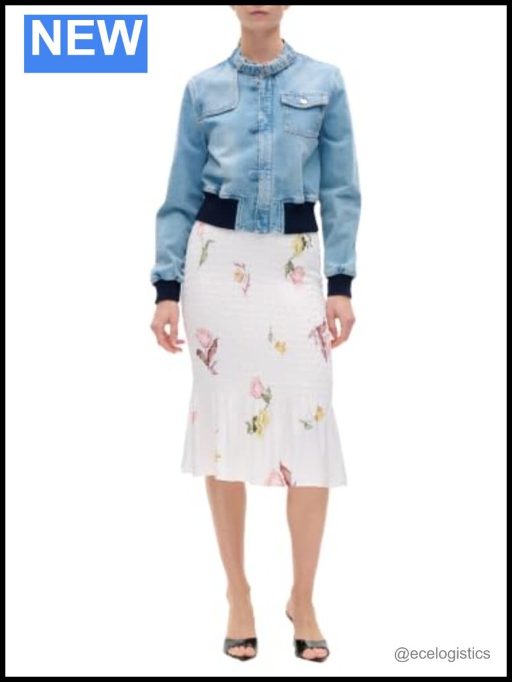 Fitted Floral Midi Skirt with Elastic Waistband and Ruching